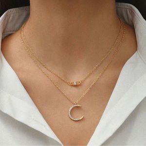 Layered Crescent Moon Rhinestone necklace ✨